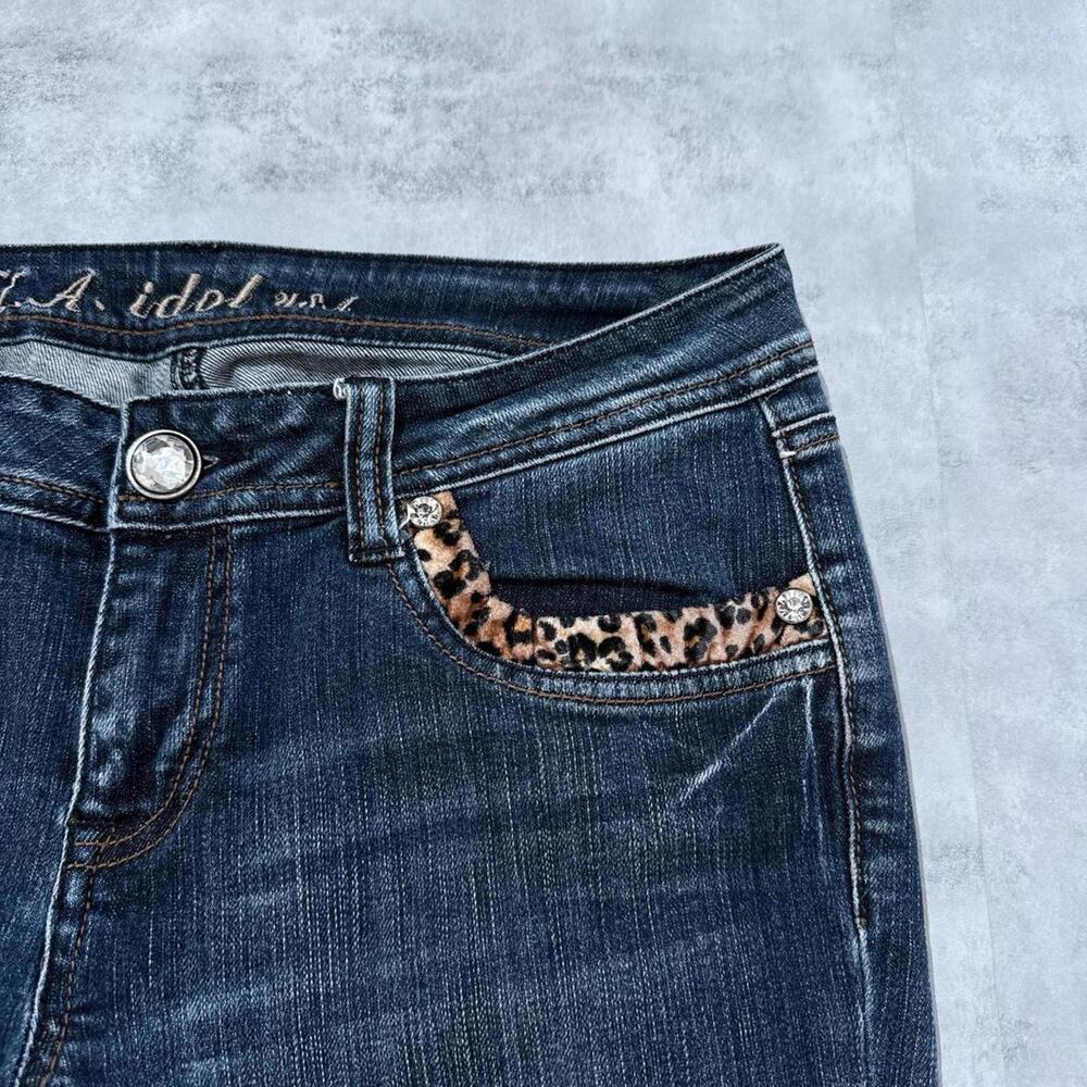 Y2K LA Idol Bluee Leopard Print 00s Denim Jeans - Picture 8 of 8